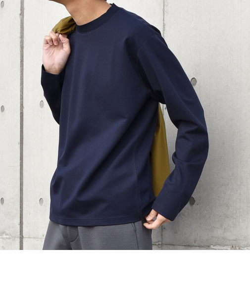 SHIPS any: デザイン リブ ハイゲージ ポンチ クルーネック Tシャツ (ロンT)◆