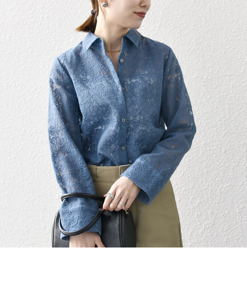 SHIPS any:〈手洗い可能〉フラワーレース エンブロイダリー シアー シャツ