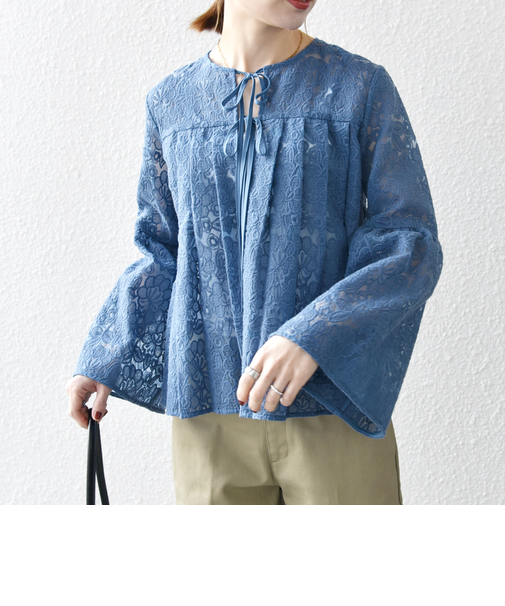 SHIPS any:〈手洗い可能〉フラワーレース エンブロイダリー フレア シアー ブラウス