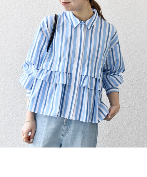 【美品】SHIPS any REPREVE ペプラム フリル ティアードシャツ SHIPS any:〈洗濯機可能〉REPREVE ペプラム フリル ティアード シャツ