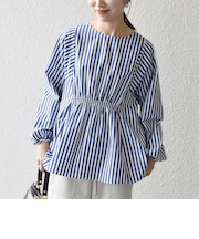 《一部追加予約》SHIPS any:〈洗濯機可能〉REPREVE ギャザー パフシャツ ブラウス