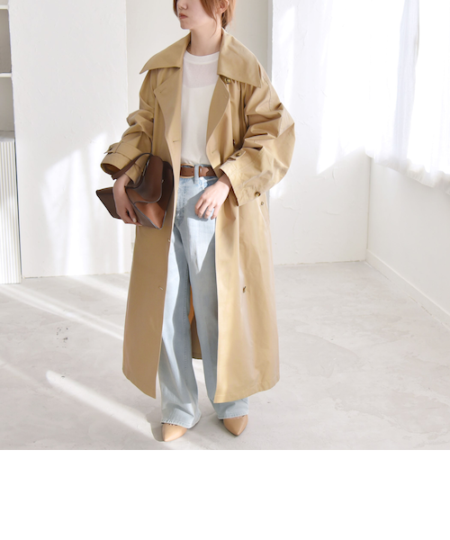 quaranciel:〈手洗い可能〉シャンブレー オーバー ステンカラー コート