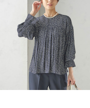 〈手洗い可能〉割繊 クルーネック ギャザー ブラウス