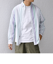 SHIPS any: BEZ TEXTILE マルチカラー ストライプ / ソリッド ボタンダウン シャツ◇