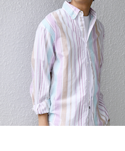 SHIPS any: BEZ TEXTILE マルチカラー ストライプ / ソリッド ボタンダウン シャツ◇