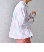 SHIPS any: BEZ TEXTILE マルチカラー ストライプ / ソリッド  スタンドカラー シャツ◇
