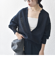 SHIPS any:〈手洗い可能〉バルキー シアー Vネック ニット プルオーバー