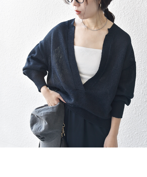 SHIPS any:〈手洗い可能〉バルキー シアー Vネック ニット プルオーバー