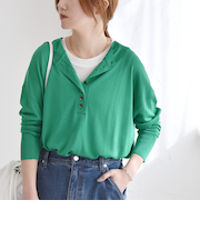 quaranciel:〈手洗い可能〉シルク ミックス ヘンリーネック ニット プルオーバー