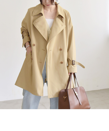 quaranciel:〈洗濯機可能〉ダブルフロント フレア ハーフ トレンチ コート