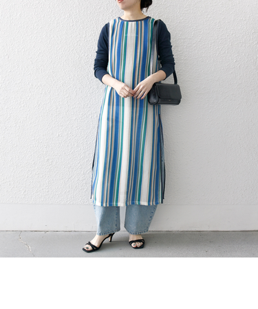 SHIPS any:〈手洗い可能〉メッシュ レイヤード ノースリーブ ワンピース