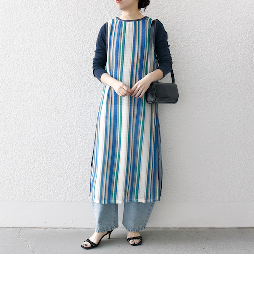 SHIPS any:〈手洗い可能〉メッシュ レイヤード ノースリーブ ワンピース