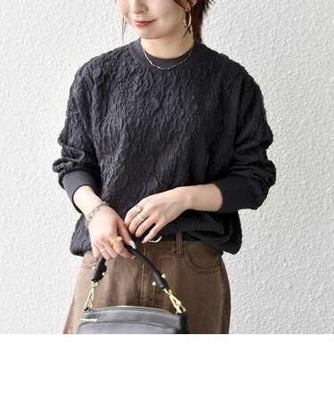 〈手洗い可能〉ジャカード バンピー クルーネック プルオーバー