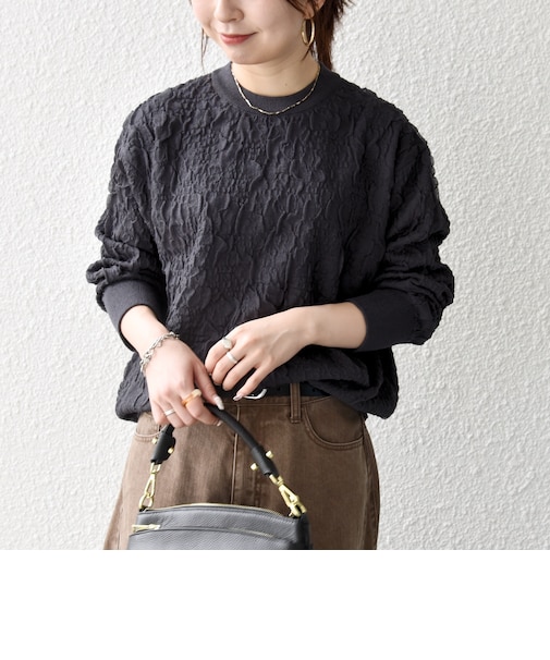 〈手洗い可能〉ジャカード バンピー クルーネック プルオーバー