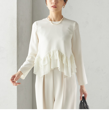 kaene:〈洗濯機可能〉フリル ペプラム ロング スリーブ ブラウス(セレモニー対応可)