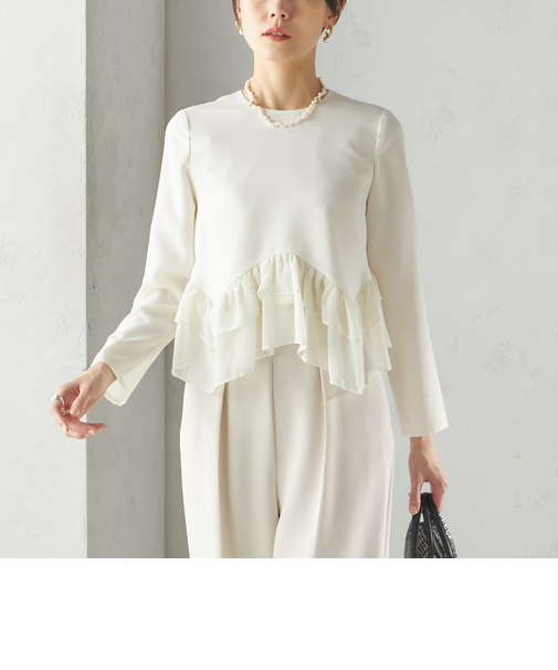 kaene:〈洗濯機可能〉フリル ペプラム ロング スリーブ ブラウス(セレモニー対応可)
