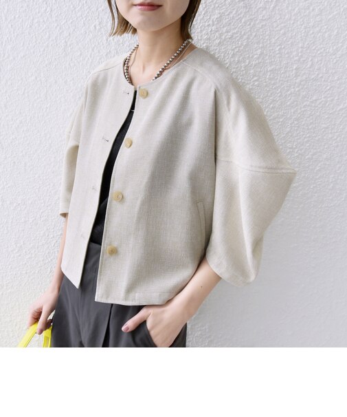 【WEB限定】〈洗濯機可能〉リネンライク ランタン袖 ジャケット