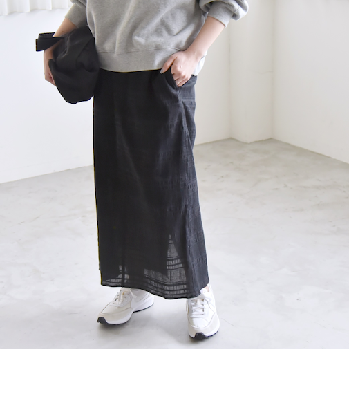 quaranciel:〈洗濯機可能〉シャーリング ボーダー Iライン スカート