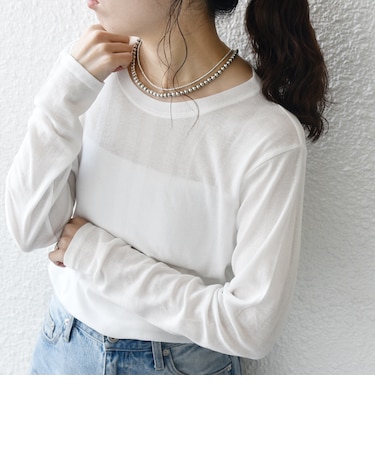 SHIPS any:〈洗濯機可能〉シアー リブ ロング スリーブ クルーネック TEE