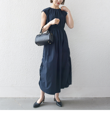 SHIPS any:〈洗濯機可能〉ナイロン サイド ギャザー フレンチスリーブ ワンピース