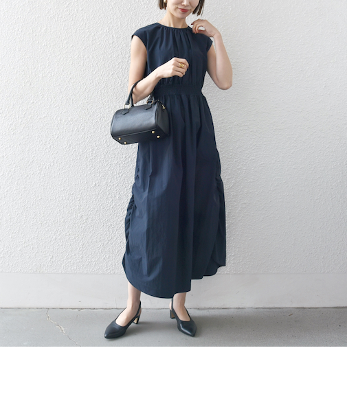 SHIPS any:〈洗濯機可能〉ナイロン サイド ギャザー フレンチスリーブ ワンピース