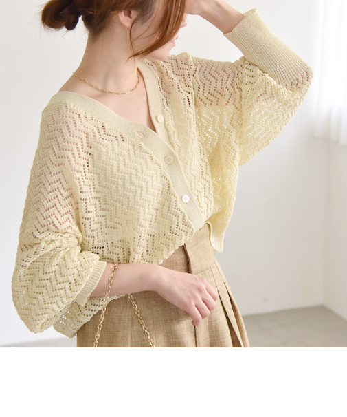 quaranciel:〈手洗い可能〉バルキーレース ドルマン スリーブ カーディガン