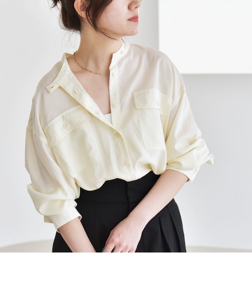 quaranciel:〈手洗い可能〉ドレッシー ワーク ポケット シャツ