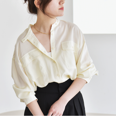 quaranciel:〈手洗い可能〉ドレッシー ワーク ポケット シャツ