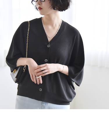 quaranciel:〈手洗い可能〉シアー ラメ ドルマン リブ ニット カーディガン