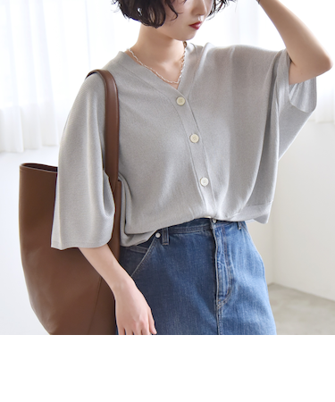 quaranciel:〈手洗い可能〉シアー ラメ ドルマン リブ ニット カーディガン
