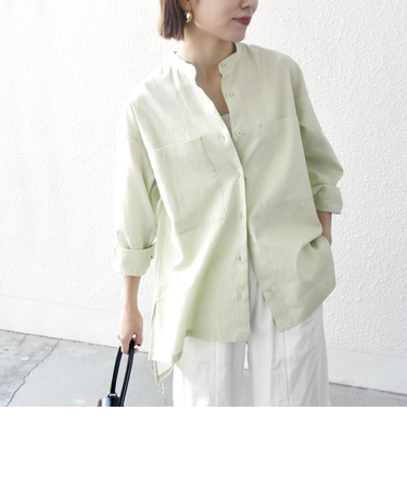 【WEB限定】SHIPS any: 〈洗濯機可能〉リネン ミックス スタンドカラー ポケット シャツ 25SS