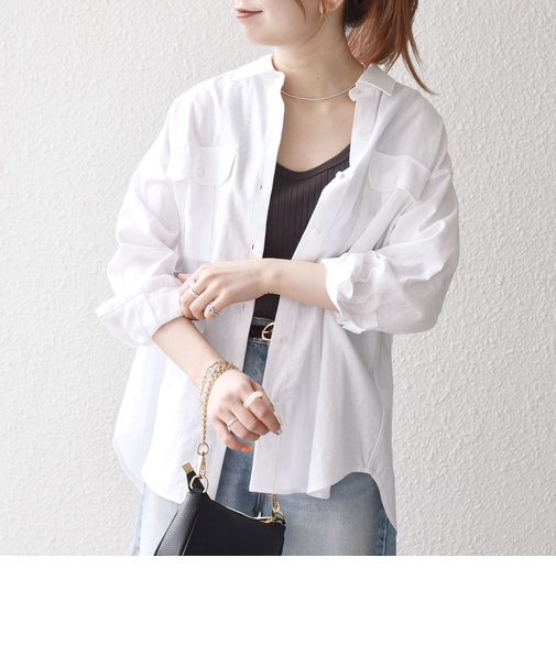 SHIPS any:〈洗濯機可能〉リネン ミックス ワーク ポケット シャツ