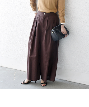 SHIPS any:〈洗濯機可能〉リネン ミックス タック フレア ワイド パンツ