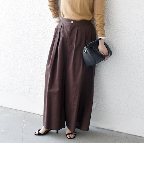 SHIPS any:〈洗濯機可能〉リネン ミックス タック フレア ワイド パンツ