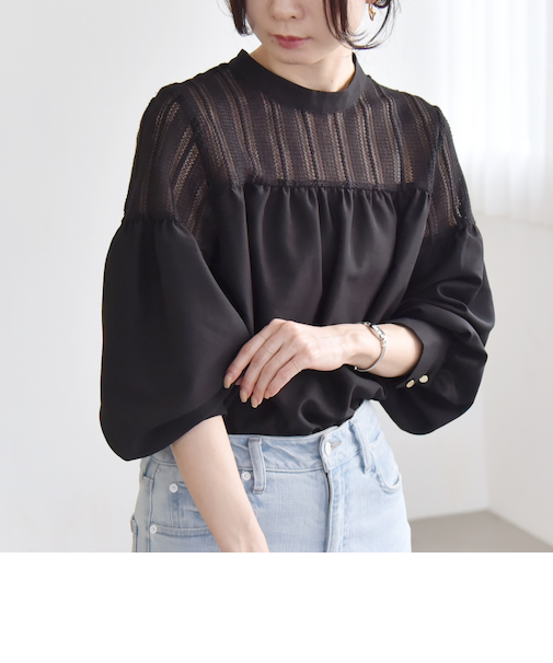 quaranciel:〈手洗い可能〉ラッセル レース フィブリル ブラウス