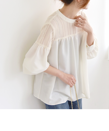 quaranciel:〈手洗い可能〉ラッセル レース フィブリル ブラウス