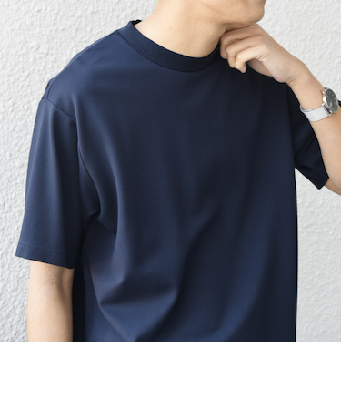 SHIPS any: デザイン リブ ハイゲージ ポンチ クルーネック Tシャツ◇