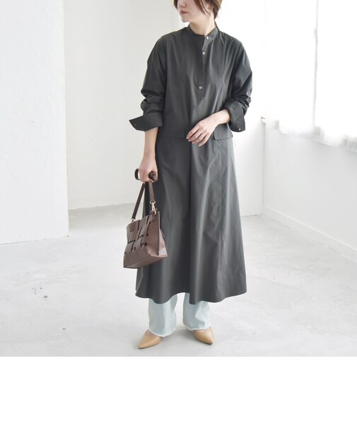 quaranciel:〈洗濯機可能〉タイプライターライク スタンドカラー シャツワンピース