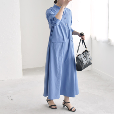 quaranciel:〈洗濯機可能〉タイプライターライク スタンドカラー シャツワンピース