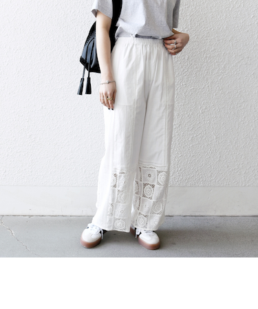 SHIPS any:〈手洗い可能〉パッチワーク レース セミワイド イージー パンツ