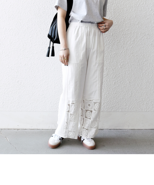 SHIPS any:〈手洗い可能〉パッチワーク レース セミワイド イージー パンツ