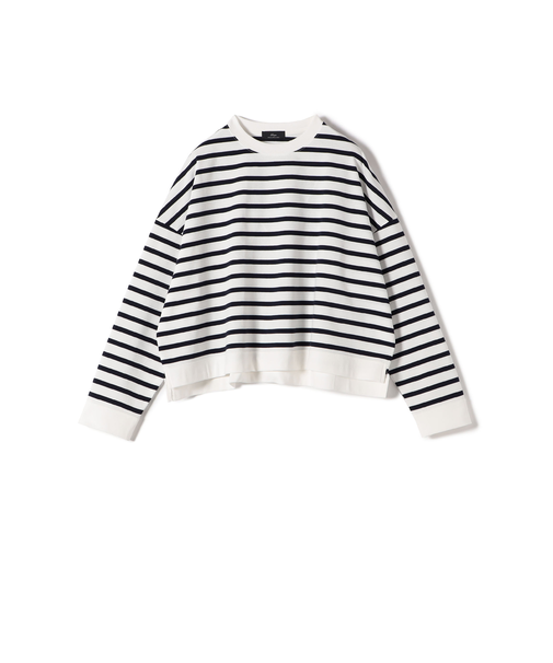 SHIPS Primary Navy Label:コットン ボーダー クルーネック プルオーバー