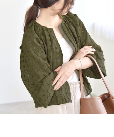 quaranciel:〈手洗い可能〉フラワー レース ジップ ブルゾン