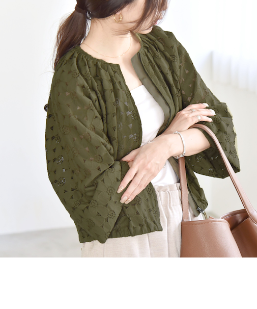 quaranciel:〈手洗い可能〉フラワー レース ジップ ブルゾン