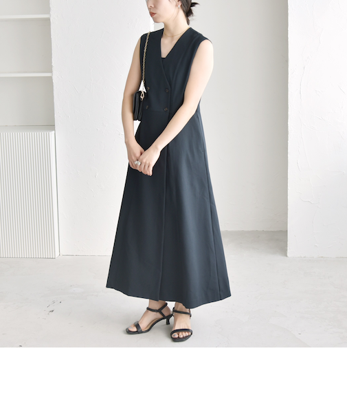 quaranciel: Vカラー ロング ジレ ワンピース