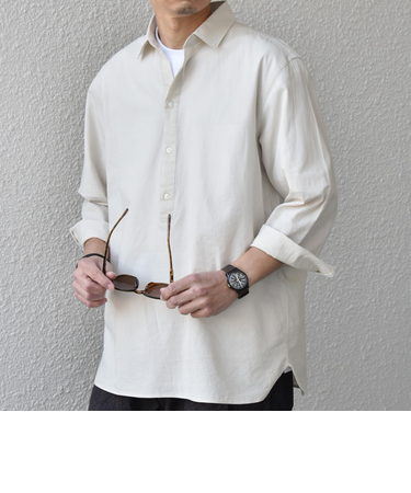 SHIPS any:〈洗濯機可能〉コットン/リネン 7分袖  スキッパー プルオーバー シャツ 25SS◇