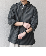 SHIPS any:〈洗濯機可能〉コットン/リネン ストライプ ７分袖 レギュラー シャツ◇