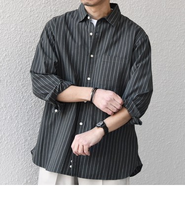 SHIPS any:〈洗濯機可能〉コットン/リネン ストライプ ７分袖 レギュラー シャツ◇