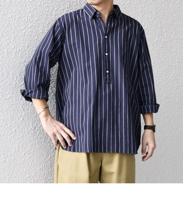 SHIPS any:〈洗濯機可能〉コットン/リネン 7分袖  ストライプ スキッパー プルオーバー シャツ◇