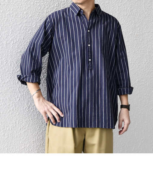 SHIPS any:〈洗濯機可能〉コットン/リネン 7分袖  ストライプ スキッパー プルオーバー シャツ◇